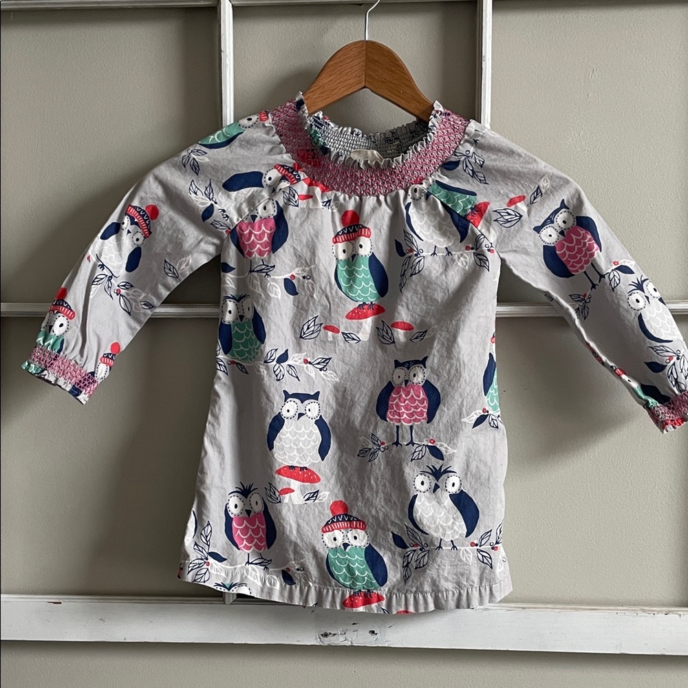 Boden Owl Print Dress - Gray, Pink, Blue